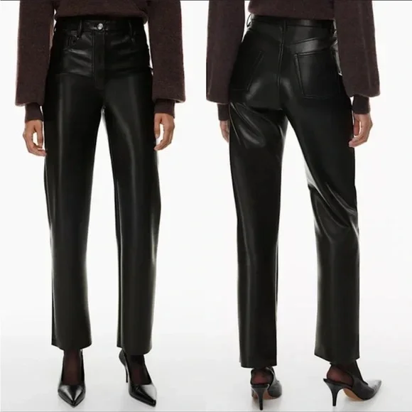 Aritzia Wilfred Melina Black Vegan Leather High Rise Pants - Picture 2 of 11